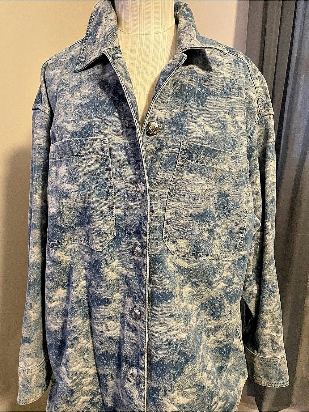 rag & bone Lory Denim Jacquard Shirt Jacket Blue & white Small